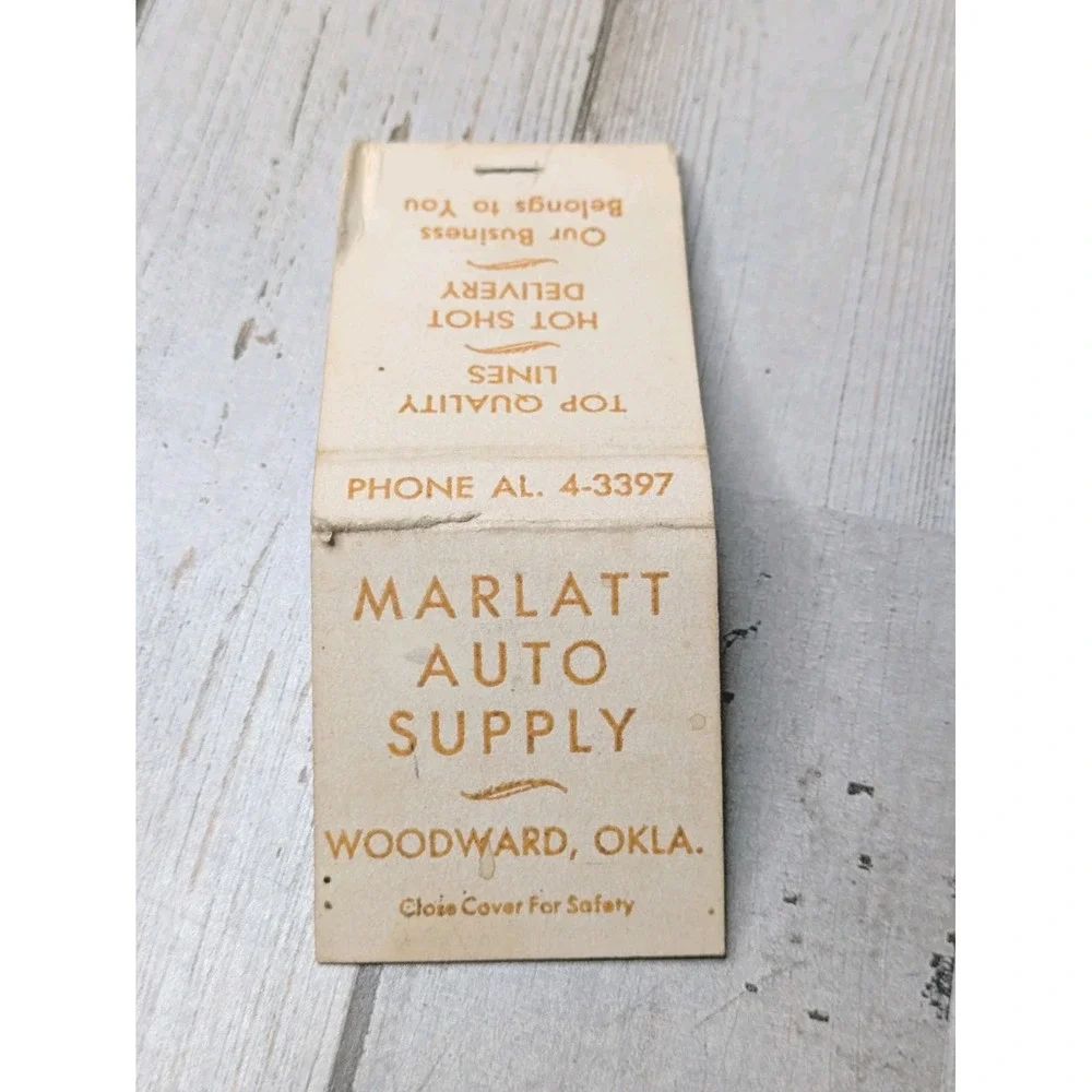 Vintage Matchbook Cover‎ Marlatt Auto Supply Woodward, Oklahoma